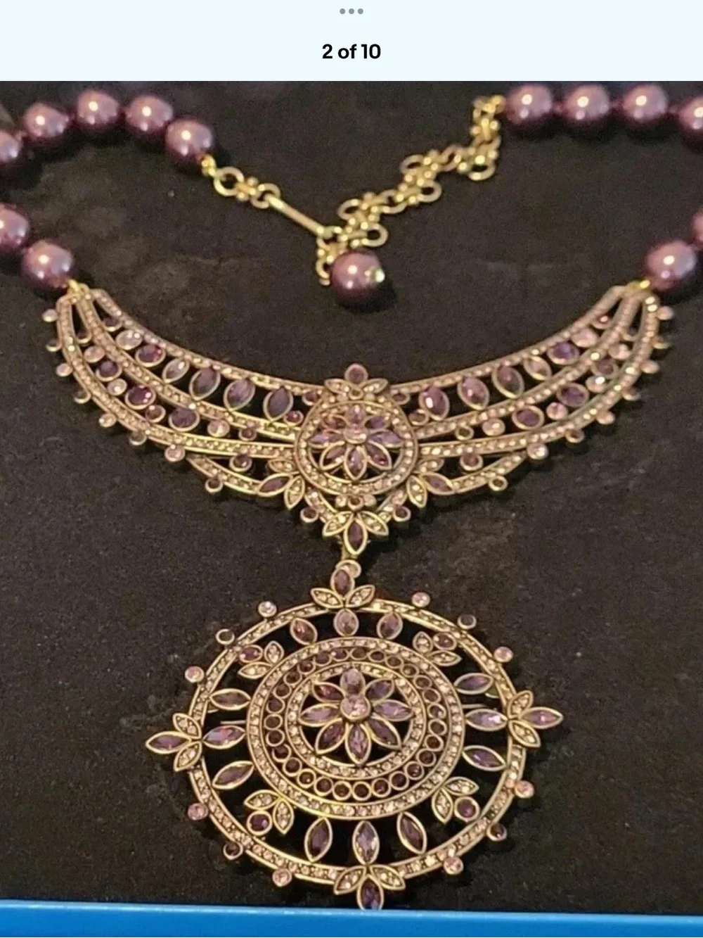 Heidi Daus Purple and Gold Ornate Filigree Pendant Necklace